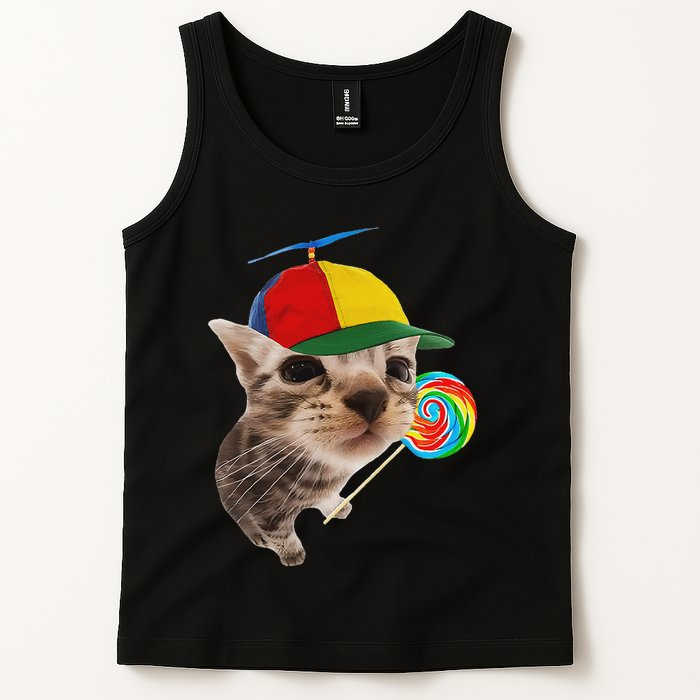 Silly Cat With Lollipop Meme Tank Top