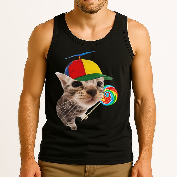 Silly Cat With Lollipop Meme Tank Top