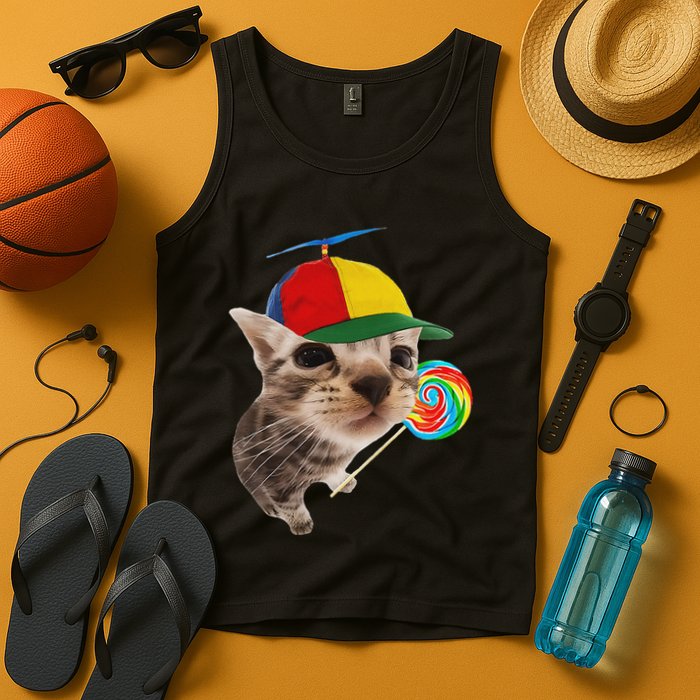Silly Cat With Lollipop Meme Tank Top