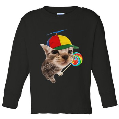 Silly Cat With Lollipop Meme Toddler Long Sleeve Shirt