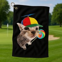 Silly Cat With Lollipop Meme Golf Towel