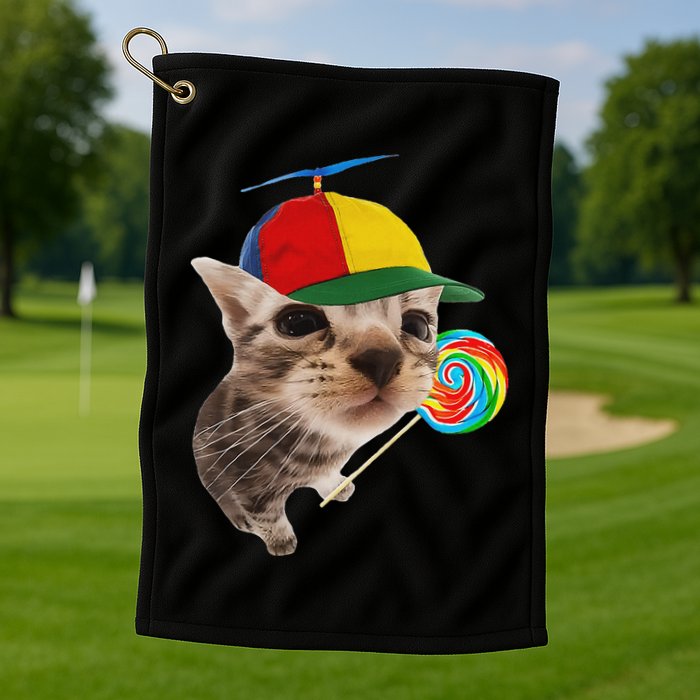 Silly Cat With Lollipop Meme Golf Towel