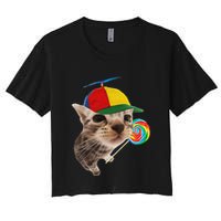 Silly Cat With Lollipop Meme Women's Crop Top Tee