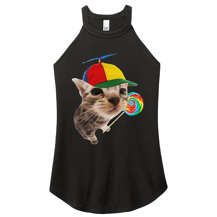 Silly Cat With Lollipop Meme Women's Perfect Tri Rocker Tank