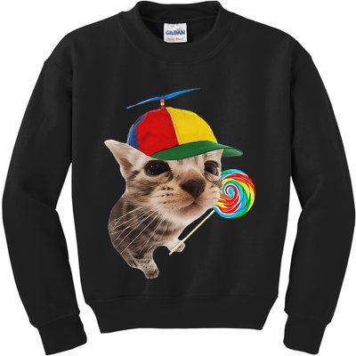 Silly Cat With Lollipop Meme Kids Sweatshirt