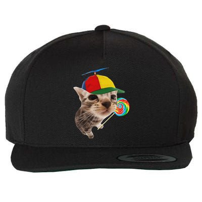 Silly Cat With Lollipop Meme Wool Snapback Cap