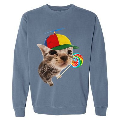 Silly Cat With Lollipop Meme Garment-Dyed Sweatshirt