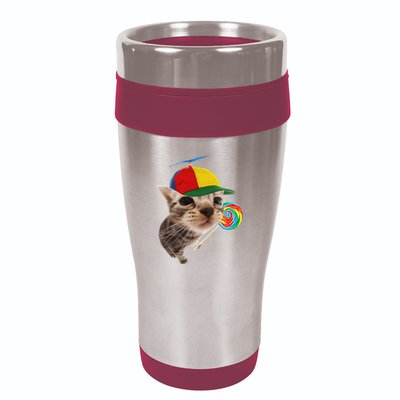 Silly Cat With Lollipop Meme 16oz Travel Tumbler