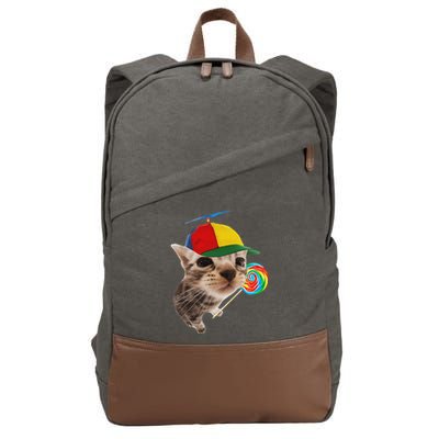 Silly Cat With Lollipop Meme Cotton Canvas Backpack