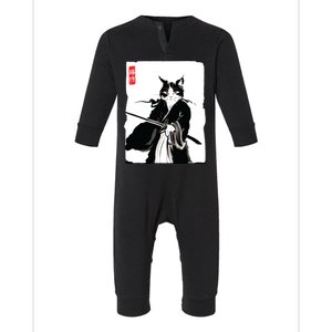 Samurai Cat Warrior Ink Art Funny Japanese Style Infant Fleece One Piece