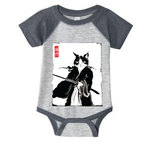 Samurai Cat Warrior Ink Art Funny Japanese Style Infant Baby Jersey Bodysuit