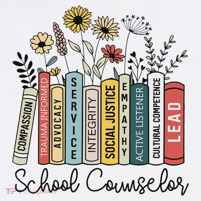 School Counselor Wildflower Book School Counseling Life Tall T-Shirt
