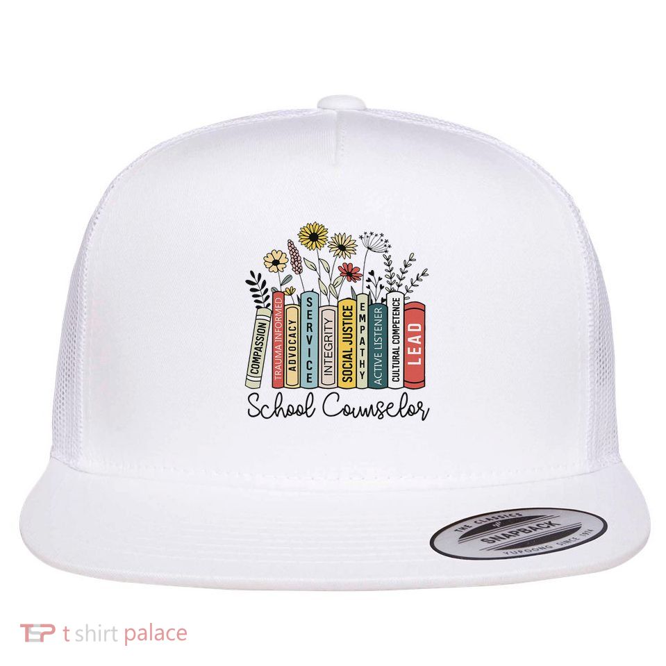 School Counselor Wildflower Book School Counseling Life Flatbill Hat