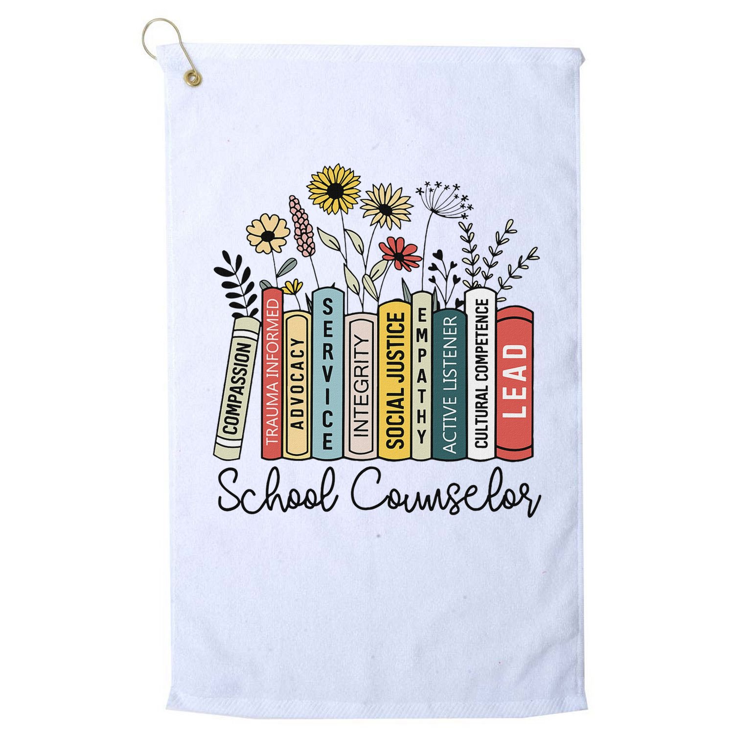 School Counselor Wildflower Book School Counseling Life Golf Towel