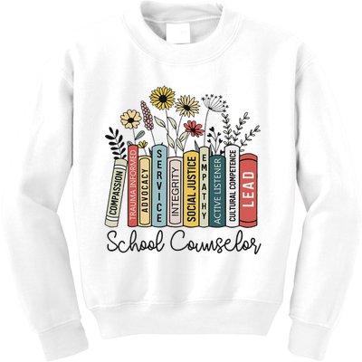 School Counselor Wildflower Book School Counseling Life Kids Sweatshirt