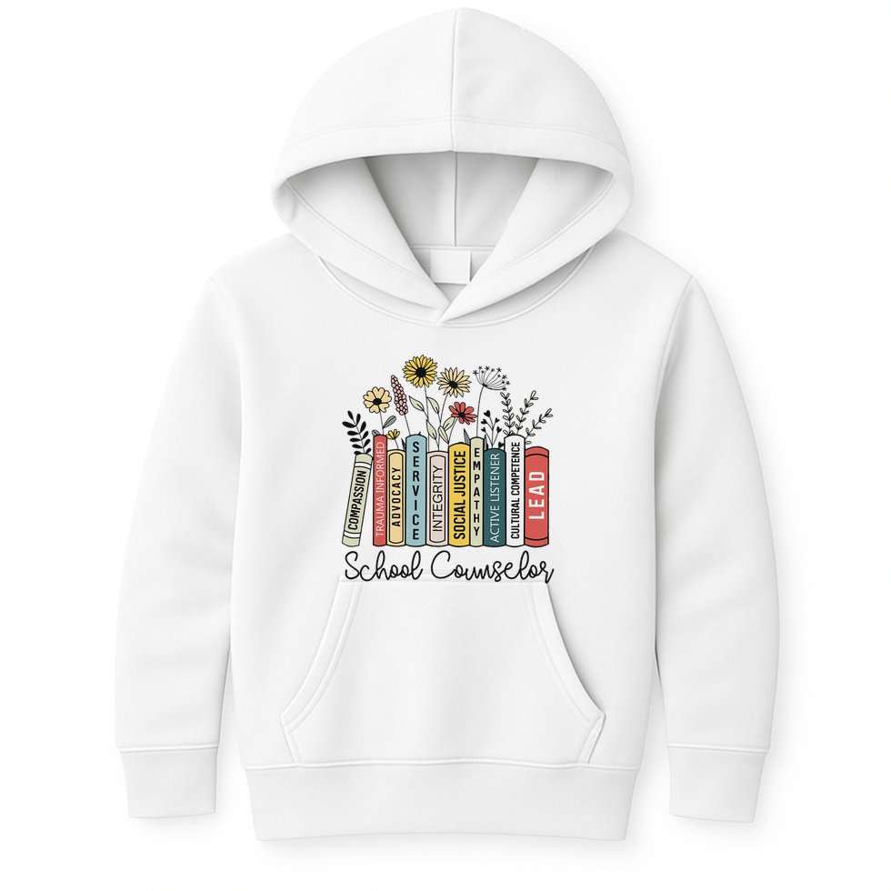 School Counselor Wildflower Book School Counseling Life Kids Hoodie