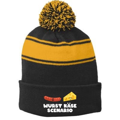 Sausage Cheese Wurst KäSe Scenario Joke Stripe Pom Pom Beanie