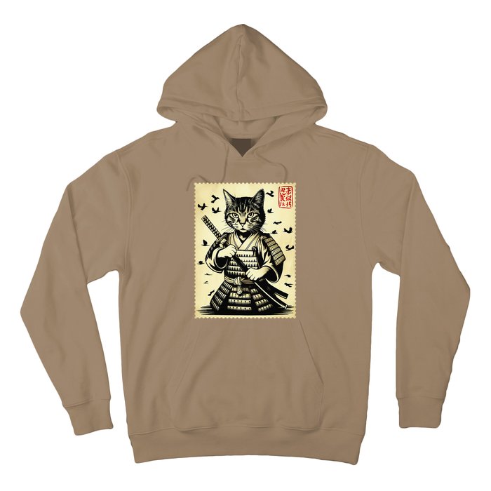 Samurai Cat Warrior Vintage Japanese Katana Art Retro Design Hoodie