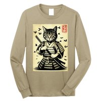 Samurai Cat Warrior Vintage Japanese Katana Art Retro Design Long Sleeve Shirt