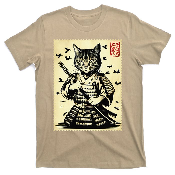 Samurai Cat Warrior Vintage Japanese Katana Art Retro Design T-Shirt