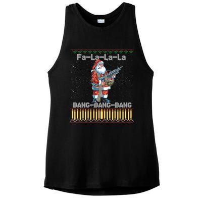 Santa Claus With A Big Gun Singing Christmas Song Funny Ugly Gift Ladies PosiCharge Tri-Blend Wicking Tank