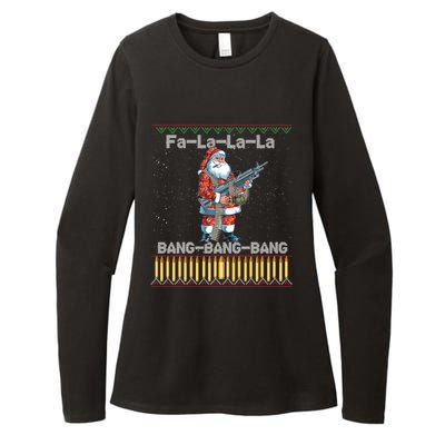 Santa Claus With A Big Gun Singing Christmas Song Funny Ugly Gift Womens CVC Long Sleeve Shirt