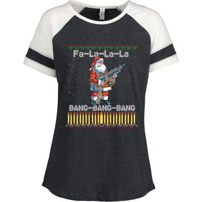 Santa Claus With A Big Gun Singing Christmas Song Funny Ugly Gift Enza Ladies Jersey Colorblock Tee