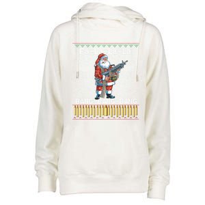 Santa Claus With A Big Gun Singing Christmas Song Funny Ugly Gift Womens Funnel Neck Pullover Hood