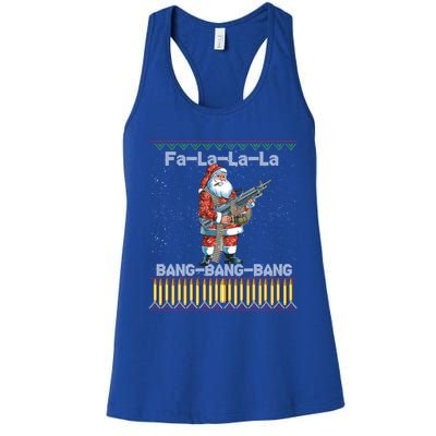 Santa Claus With A Big Gun Singing Christmas Song Funny Ugly Gift Women's Racerback Tank