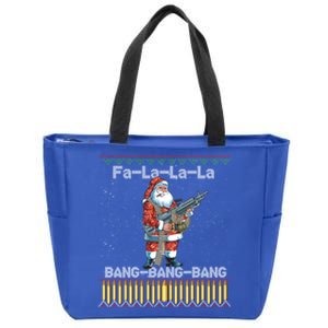 Santa Claus With A Big Gun Singing Christmas Song Funny Ugly Gift Zip Tote Bag