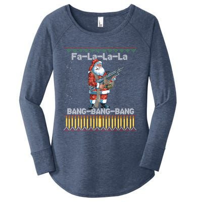 Santa Claus With A Big Gun Singing Christmas Song Funny Ugly Gift Women's Perfect Tri Tunic Long Sleeve Shirt