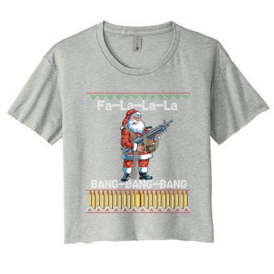 Santa Claus With A Big Gun Singing Christmas Song Funny Ugly Gift Women's Crop Top Tee