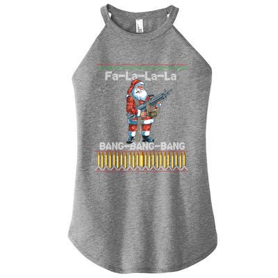 Santa Claus With A Big Gun Singing Christmas Song Funny Ugly Gift Women's Perfect Tri Rocker Tank