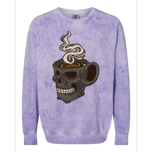 Scull Cup With Coffee Skeleton Gift Colorblast Crewneck Sweatshirt