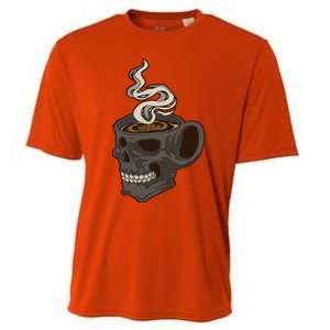 Scull Cup With Coffee Skeleton Gift Cooling Performance Crew T-Shirt