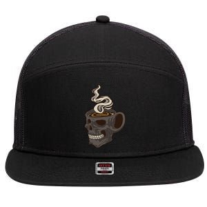 Scull Cup With Coffee Skeleton Gift 7 Panel Mesh Trucker Snapback Hat