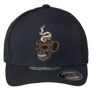 Scull Cup With Coffee Skeleton Gift Flexfit Unipanel Trucker Cap