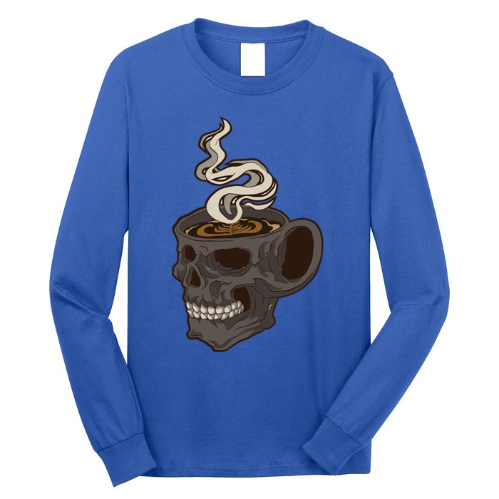 Scull Cup With Coffee Skeleton Gift Long Sleeve Shirt