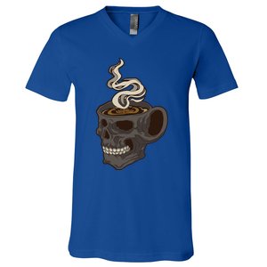 Scull Cup With Coffee Skeleton Gift V-Neck T-Shirt