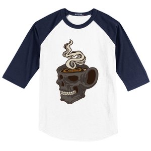 Scull Cup With Coffee Skeleton Gift Baseball Sleeve Shirt