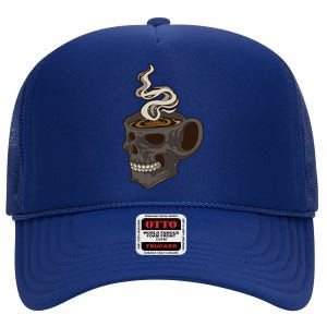 Scull Cup With Coffee Skeleton Gift High Crown Mesh Back Trucker Hat