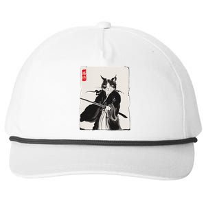 Samurai Cat Warrior Ink Art Funny Japanese Style Snapback Five-Panel Rope Hat