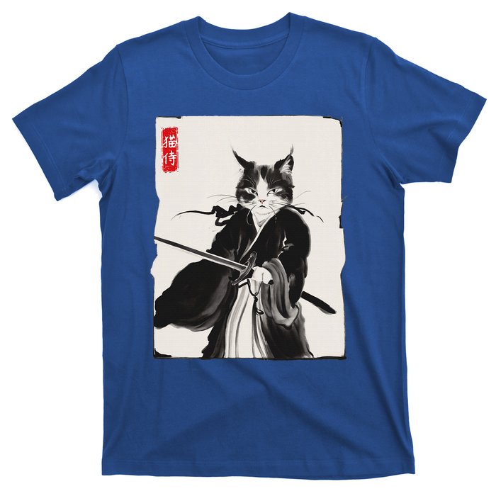 Samurai Cat Warrior Ink Art Funny Japanese Style T-Shirt