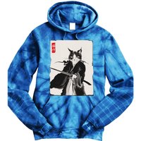 Samurai Cat Warrior Ink Art Funny Japanese Style Tie Dye Hoodie