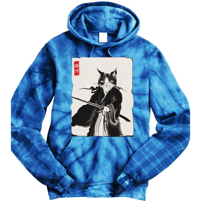 Samurai Cat Warrior Ink Art Funny Japanese Style Tie Dye Hoodie