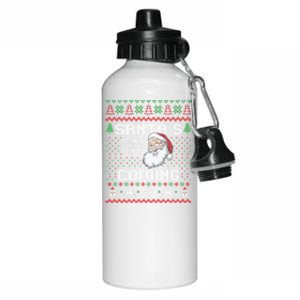 SantaS Coming What She Said Ugly Festive Graphic Aluminum Water Bottle