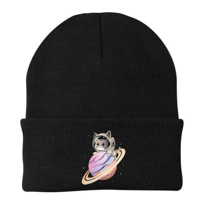 Space Cat With Saturn Planet Funny Kawaii Knit Cap Winter Beanie