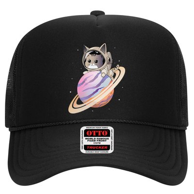 Space Cat With Saturn Planet Funny Kawaii Trucker Hat