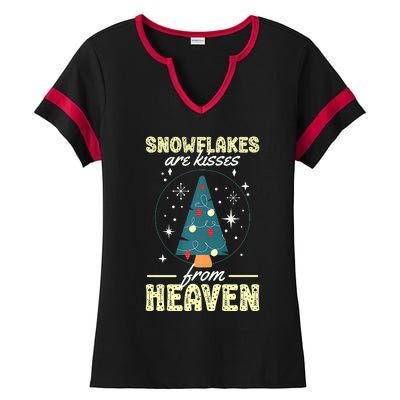 Santa Claus Xmas Snowflakes Are Kisses From Heaven Christmas Ladies Halftime Notch Neck Tee