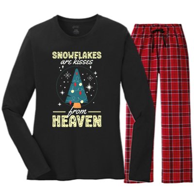 Santa Claus Xmas Snowflakes Are Kisses From Heaven Christmas Women's Long Sleeve Flannel Pajama Set 